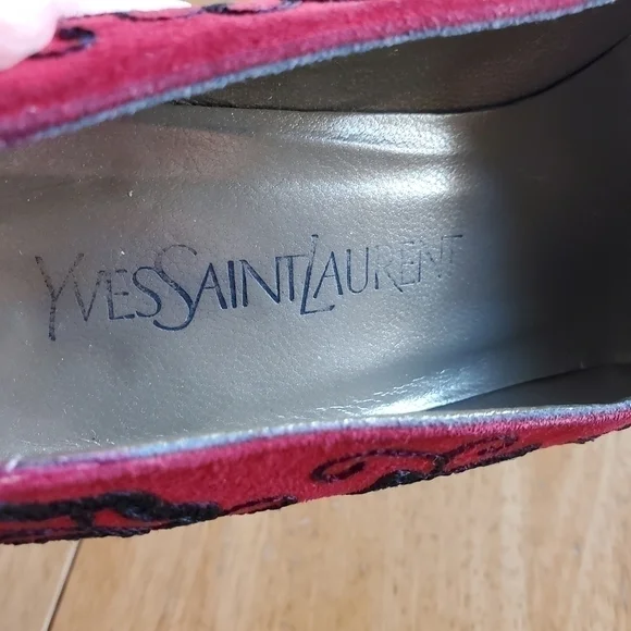 Yves Saint Laurent YSL Vintage Embroidered Block Heels Red and Black 6.5 M - Picture 10 of 10